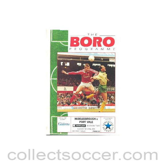 1991 - Middlesbrough v Port Vale official programme 09/04/1991 Barclays League