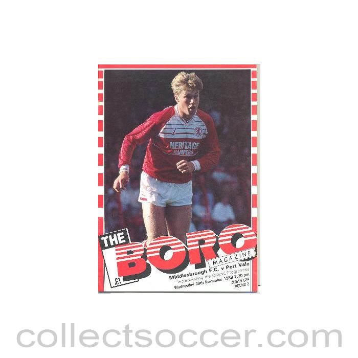 1989 - Middlesbrough v Port Vale official programme 29/11/1989 Zenith Cup