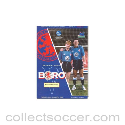 1993 - Middlesbrough v Southampton official programme 26/01/1993