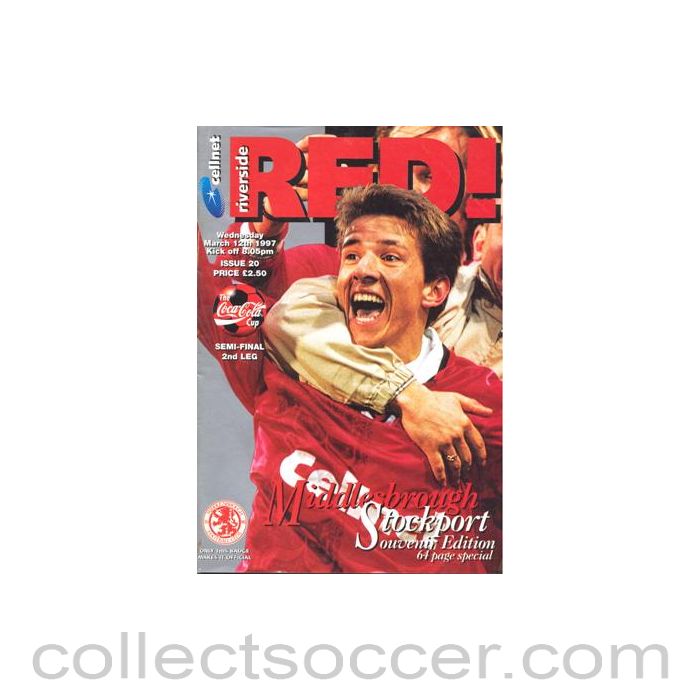 1997 League Cup Semi-Final 2nd Leg Middlesbrough v Stockport official programme 12/03/1997