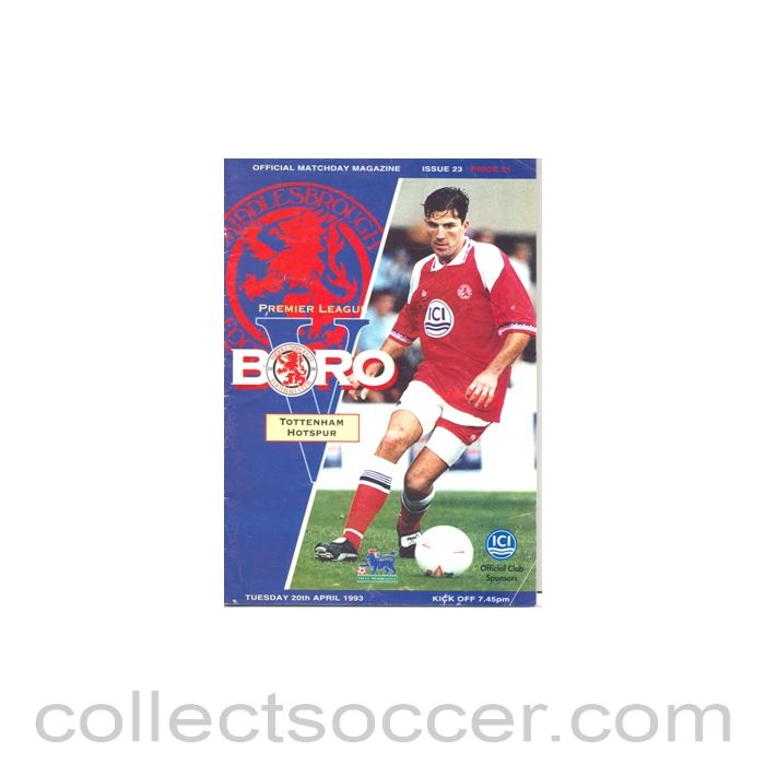 1993 - Middlesbrough v Tottenham Hotspur official programme 20/04/1993