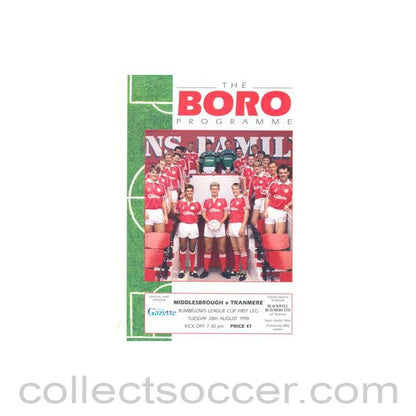 1990 - Middlesbrough v Tranmere Rovers official programme 28/08/1990 Rumbelows League Cup