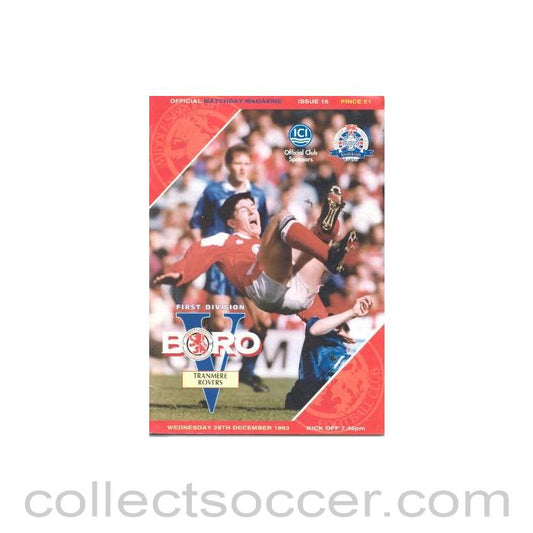 1993 - Middlesbrough v Tranmere Rovers official programme 29/12/1993 Football League