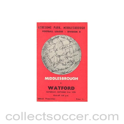 1970 - Middlesbrough v Watford official programme 31/10/1970 Football League