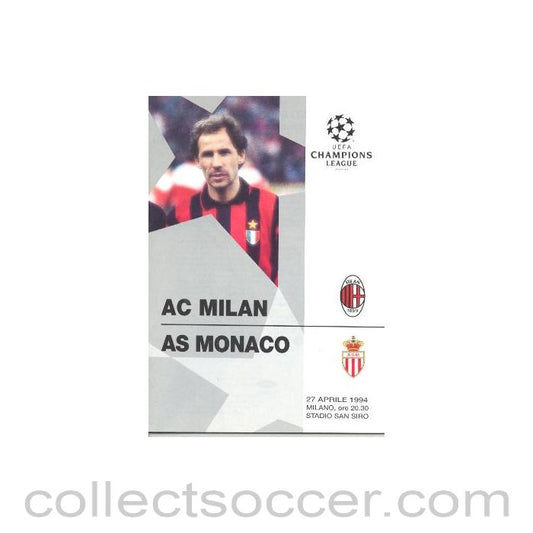 1994 Milan v Monaco official programme 27/04/1994 Champions League