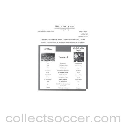 Philadelphia Eagles v Milan Compare the Fans sheet of a match played in Philadelphia