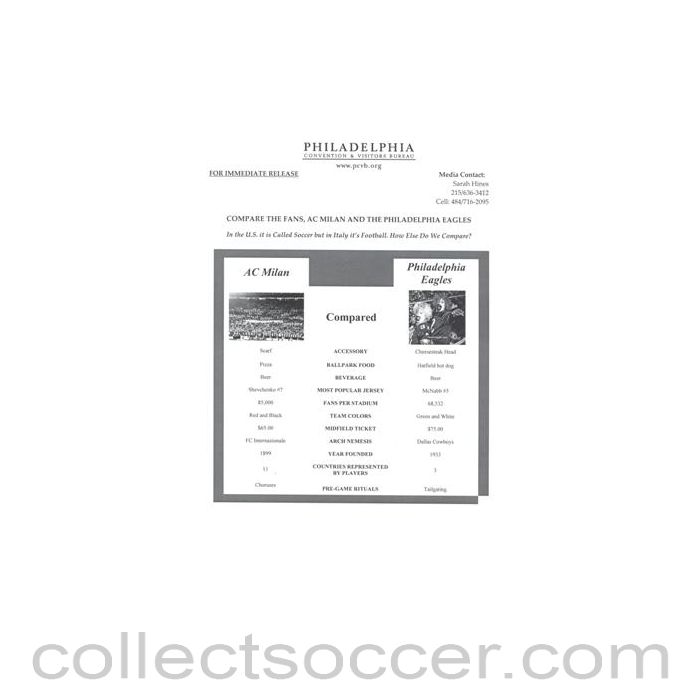 Philadelphia Eagles v Milan Compare the Fans sheet of a match played in Philadelphia