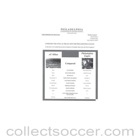 Philadelphia Eagles v Milan Compare the Fans sheet of a match played in Philadelphia