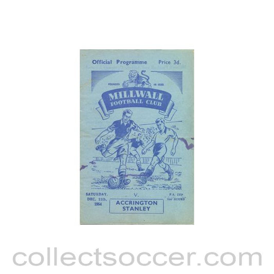 1954 - Millwall v Accrington Stanley official programme 11/12/1954 F.A. Cup