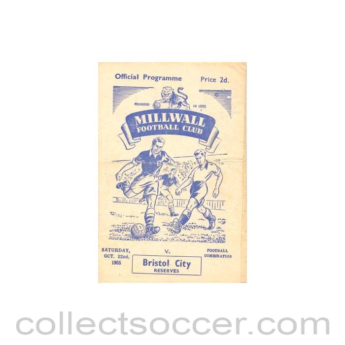 1955 - Millwall Reserves v Bristol City Reserves official programme programme 22/10/1955