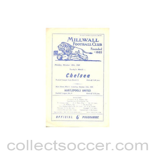 1960 - Millwall v Chelsea official programme 10/10/1960
