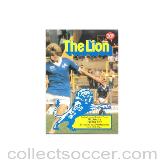 1980 - Millwall v Exeter City official programme 20/09/1980