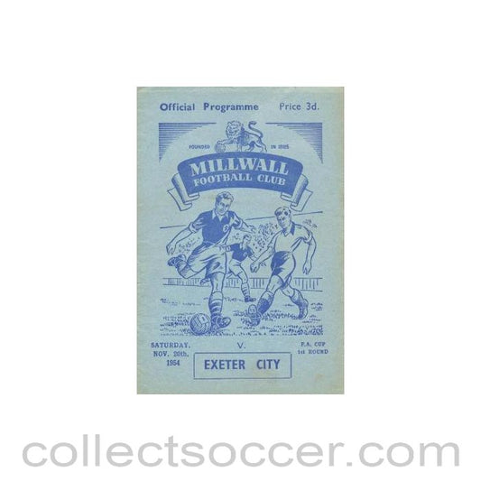 1954 - Millwall v Exeter City official programme 20/11/1954