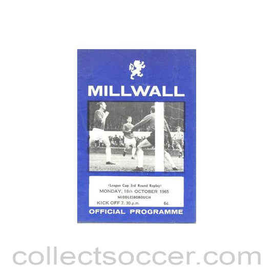 1965 - Millwall v Middlesbrough official programme 18/10/1965 Football League