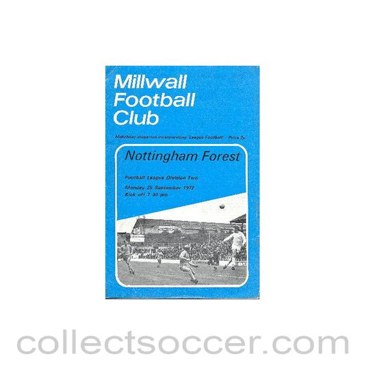 1972 - Millwall v Nottingham Forest official programme 25/09/1972 Football League