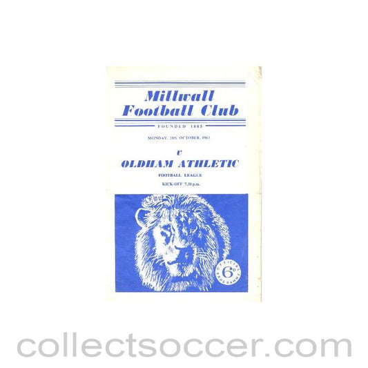 1963 - Millwall v Oldham Athletic official programme 28/10/1963