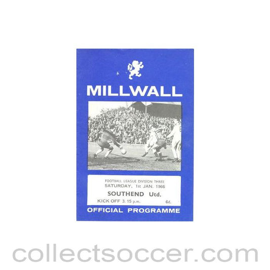 1966 - Millwall v Southend United official programme 01/01/1966