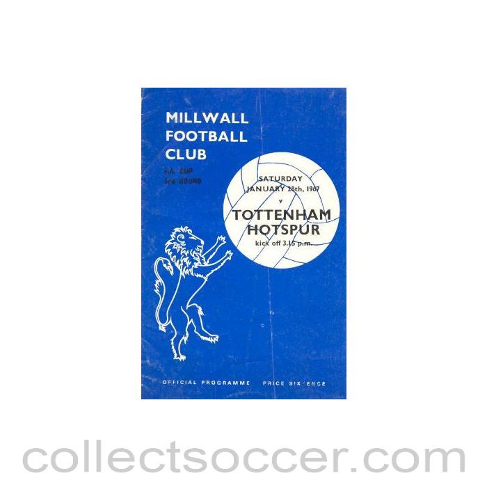 1967 - Millwall v Tottenham Hotspur official programme 28/01/1967