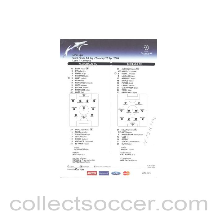 2004 - Monaco v Chelsea line-ups 20/04/2004 Champions League Semi-Final