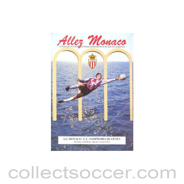 1990 Monaco v Sampdoria official programme 03/04/1990
