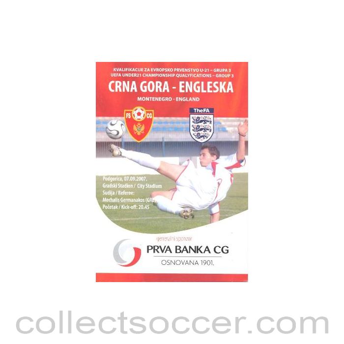 2007 Monte Negro v England official programme 07/09/2007 U21