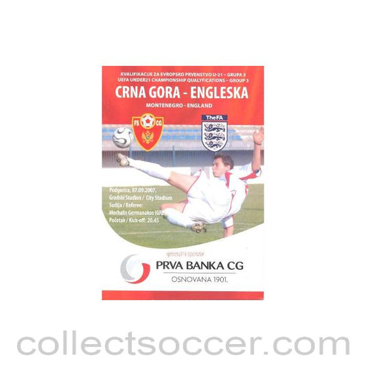2007 Monte Negro v England official programme 07/09/2007 U21