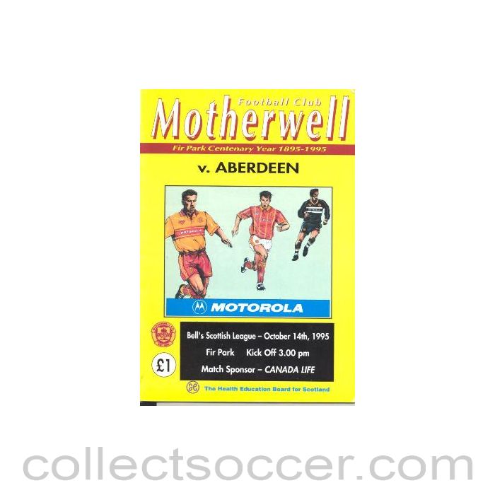 1995 - Motherwell v Aberdeen official programme 14/10/1995 Scottish Cup, different colour
