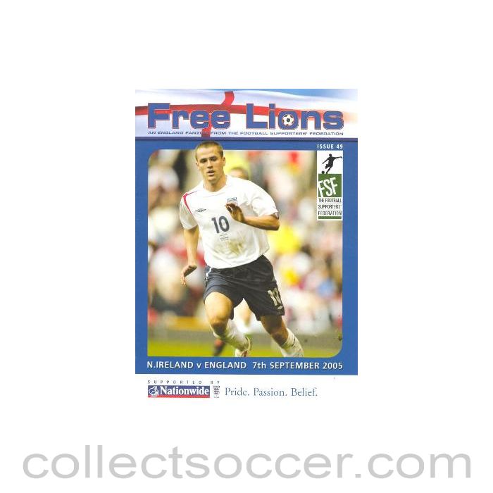 2005 Northern Ireland v England official programme 07/09/2005 Free Lions