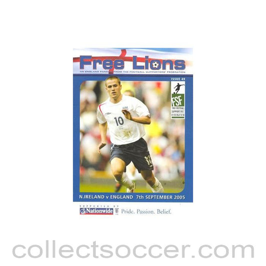 2005 Northern Ireland v England official programme 07/09/2005 Free Lions