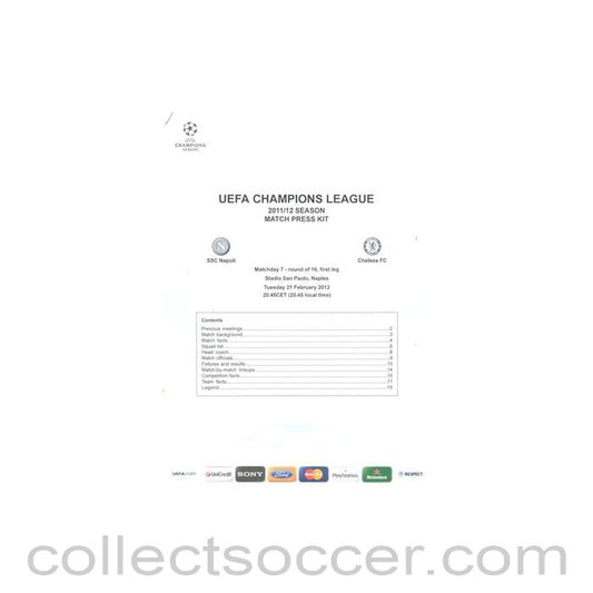 2012 - Napoli v Chelsea Press Kit 21/02/2012 Champions League
