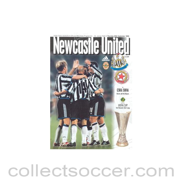 1999 - Newcastle United v CSKA Sofia Bulgaria official programme 30/09/1999 UEFA Cup