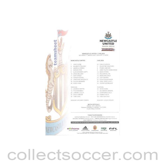 2003 - Newcastle United v Chelsea official colour teamsheet 01/03/2003 Premier League