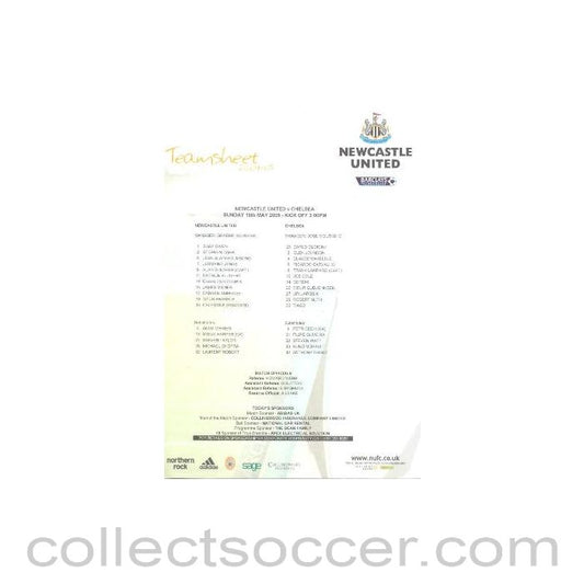 2005 - Newcastle v Chelsea teamsheet 15/05/2005