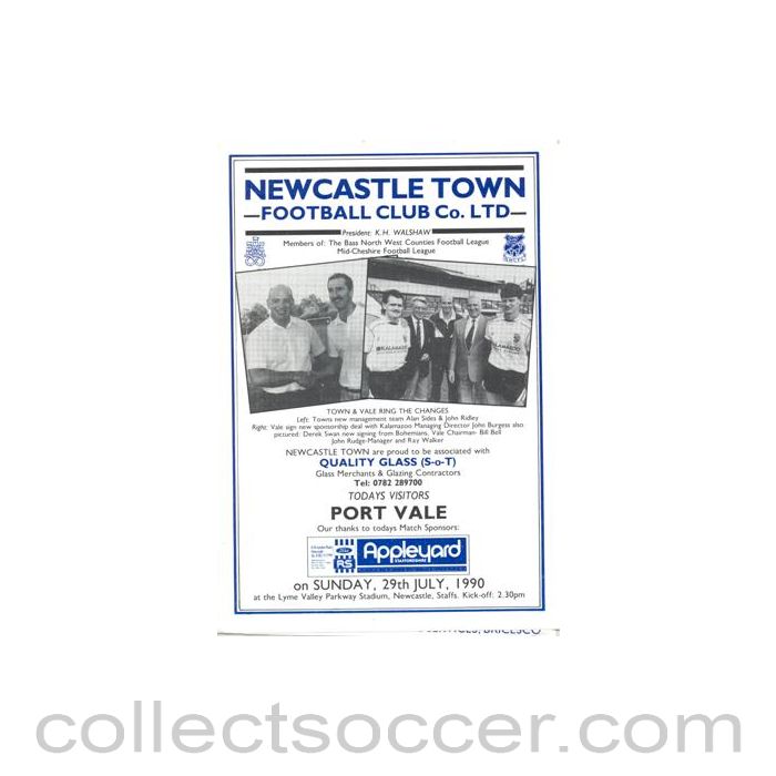 1990 - Newcastle Town v Port Vale official programme 29/07/1990 Pre-Season Friendly