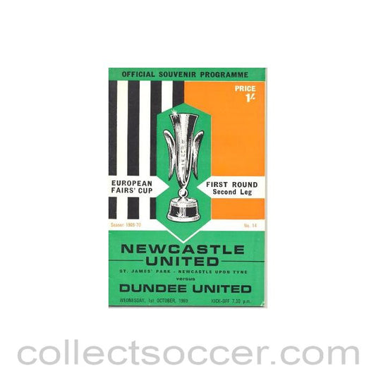 1969 Newcastle United v Dundee United European Fairs Cup official programme 01/10/1969