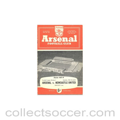 1957 - Arsenal v Newcastle United official programme 30/11/1957