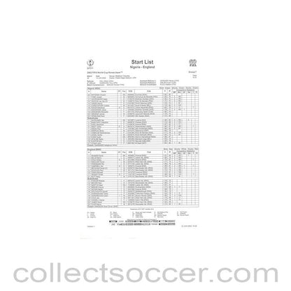 2002 World Cup - Nigeria v England 12/06/2002 Start List