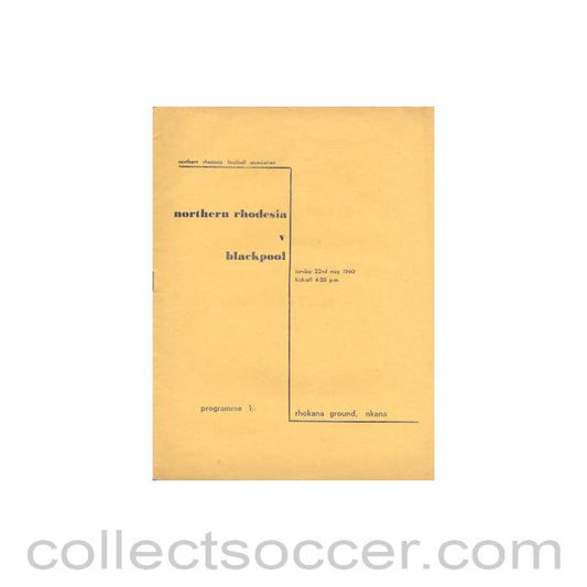 1960 - Northern Rhodesia v Blackpool official programme 22/05/1960