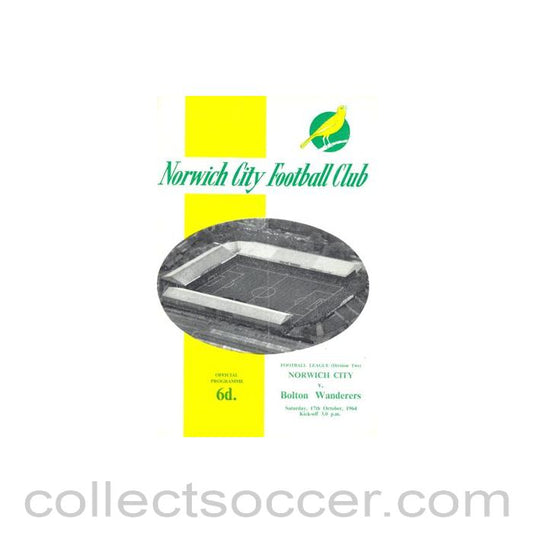 1964 - Norwich City v Bolton Wanderers official programme 17/10/1964 Football League