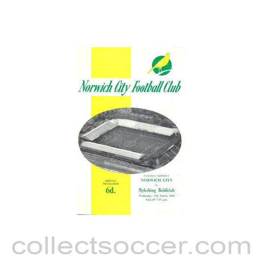 1965 - Norwich City v Nykobing Boldclub official programme 17/03/1965
