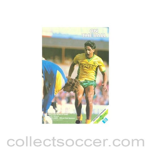 1988 - Norwich City v Preston North End official programme 28/09/1988 Littlewoods Cup