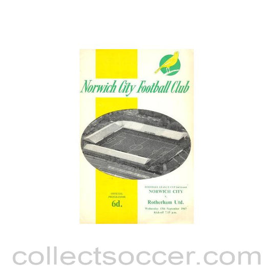 1967 - Norwich City v Rotherham United official programme 13/09/1967 Football League Cup