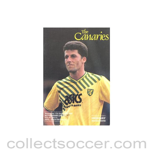 1989 - Norwich City v Rotherham United official programme 13/09/1989 Littlewoods Cup