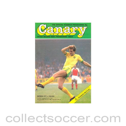 1982 - Norwich City vChelsea official programme 20/02/1982 Football League