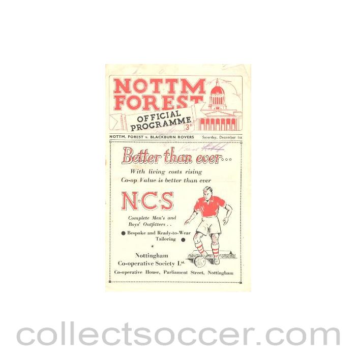 1951 - Nottingham Forest v Blackburn Rovers official programme 01/12/1951