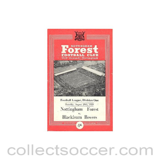 1959 - Nottingham Forest v Blackburn Rovers official programme 29/08/1959 Football League