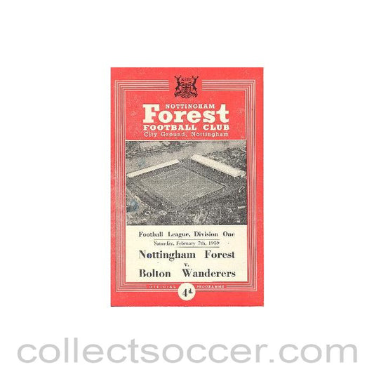 1959 - Nottingham Forest v Bolton Wanderers official programme 07/02/1959 Football League