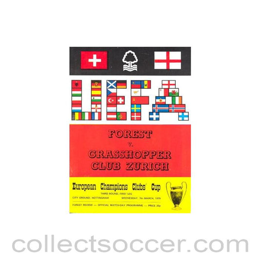 1979 - Nottingham Forest v Grasshopper, Zurich official programme 07/03/1979 European Cup