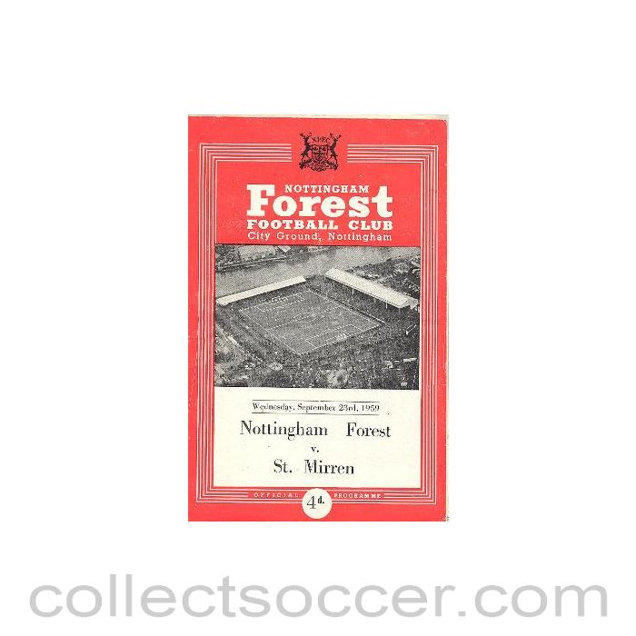 1959 - Nottingham Forest v St. Mirren official programme 23/09/1959