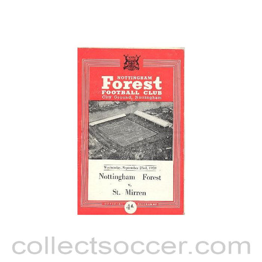 1959 - Nottingham Forest v St. Mirren official programme 23/09/1959